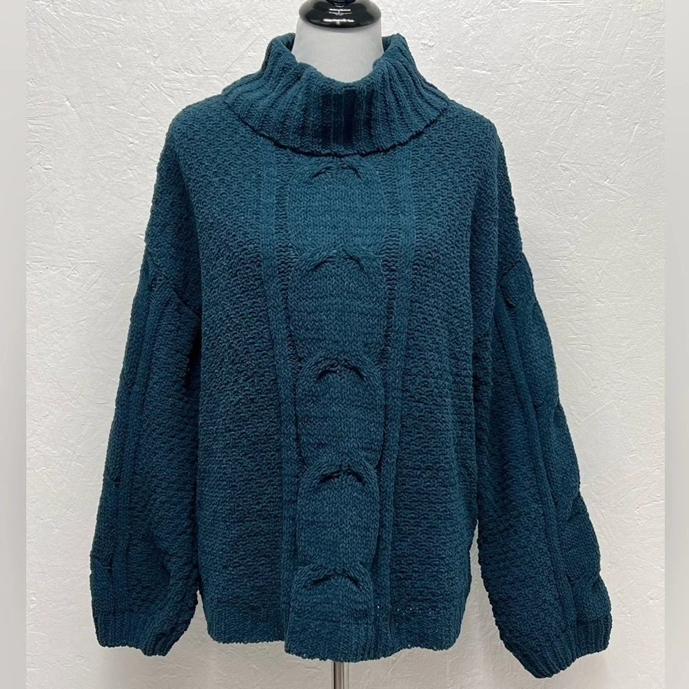 Seven7 - Women's Soft & Warm Cable Knit Chenille Sweater - Deep Teal
